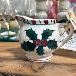 Festive Vintage Cottagecore Holly and Candy Cane Lefton 1950s Retro  Creamer
